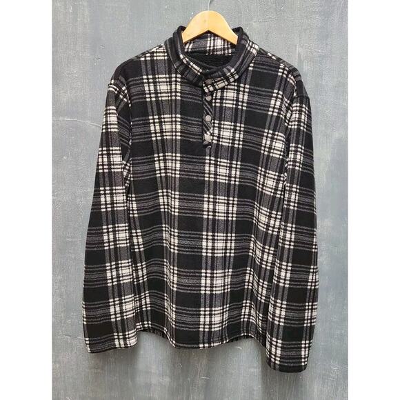 Smith's Workwear Men's Long Sleeve Checked Henley XL Black Plaid - Picture 2 of 12